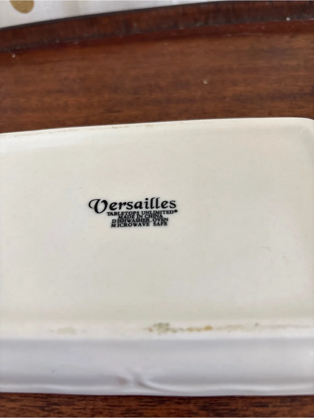 Tabletops Unlimited White Ceramic Butter Dish w Lid Handle Versailles Pattern